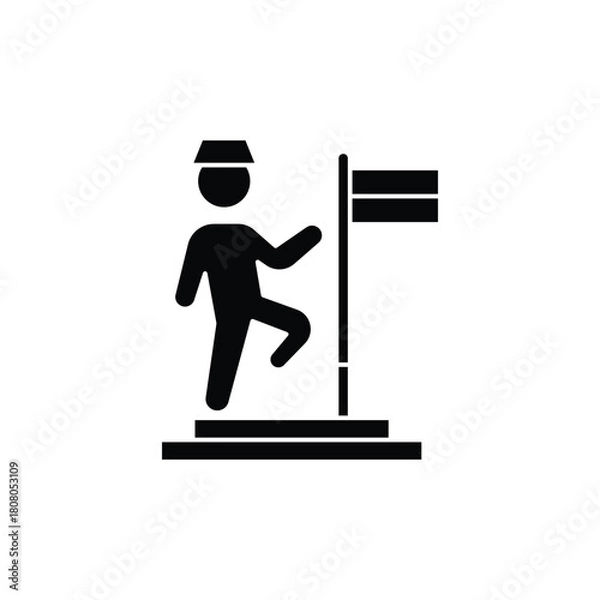 Fototapeta A black silhouette of a person climbing steps towards a flag, symbolizing achievement and success.