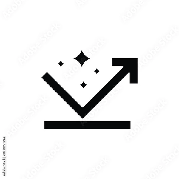Fototapeta A minimalist black and white icon illustrating reflection, bounce, or impact resistance with an upward arrow and sparkles.