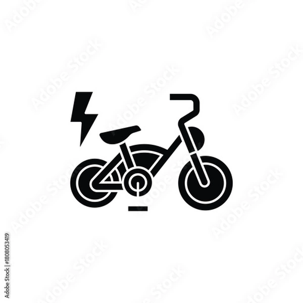 Obraz Black silhouette icon of an electric bicycle with a lightning bolt symbol, representing e-bike technology and power.