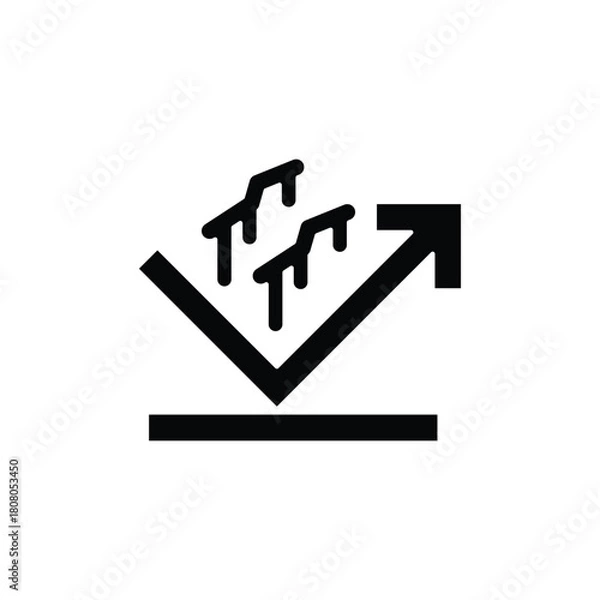 Fototapeta A black and white icon illustrating water resistance or liquid repellency, showing drips deflecting off a surface.