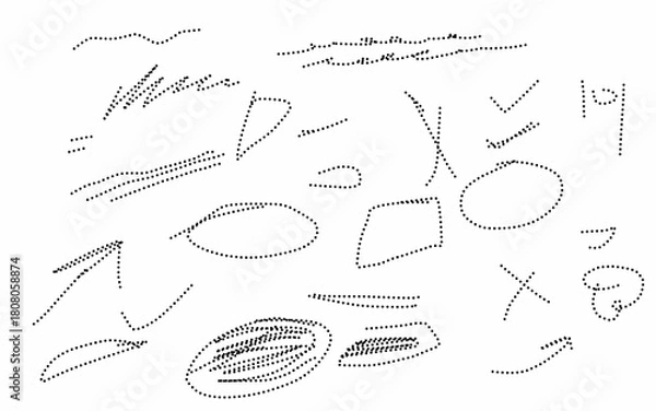 Fototapeta Dotted Hand-Drawn Annotation Marks and Sketchy Shapes Collection
