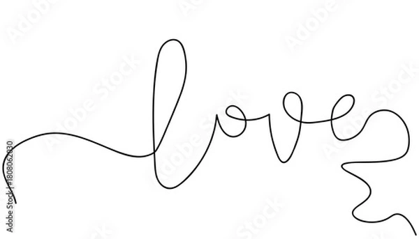 Obraz Minimalist single-line drawing of the word 'love' in elegant cursive on a white background.
