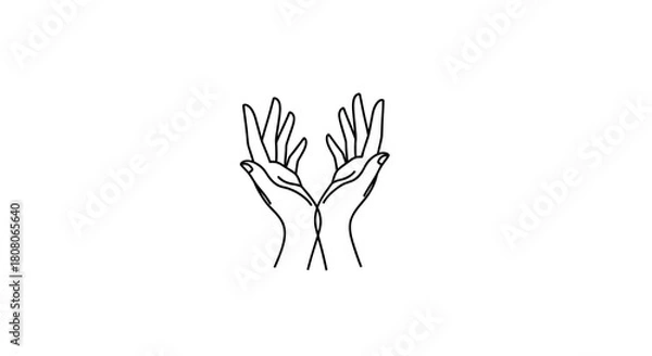 Fototapeta A minimalist line drawing of two open hands reaching upwards, symbolizing hope, prayer, or support.