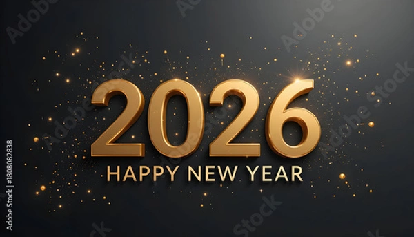 Fototapeta Golden 2026 Happy New Year text with sparkling particles image