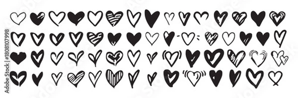 Obraz Heart doodles set hand drawn love symbols sketch drawing shapes bundle cute element collection