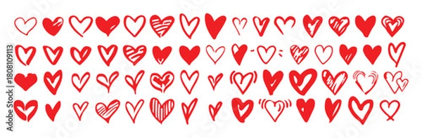 Obraz Heart doodles set hand drawn love symbols sketch drawing shapes bundle cute element collection