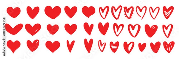 Obraz Solid red heart shapes. Variety of stylized love icons. Silhouette heart collection. Graphic elements.