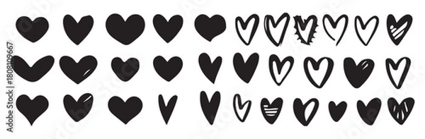 Obraz Solid black heart shapes. Variety of stylized love icons. Silhouette heart collection. Graphic elements.