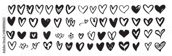 Obraz Extensive set of hand drawn heart shapes. Various doodle love icons. Sketchy heart collection for design.