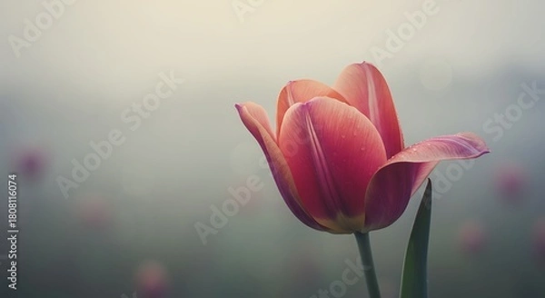 Obraz Close up of a vibrant tulip flower in soft light with blurred background