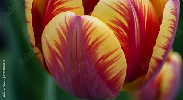 Obraz Close up of a vibrant tulip flower with striking red and yellow petals