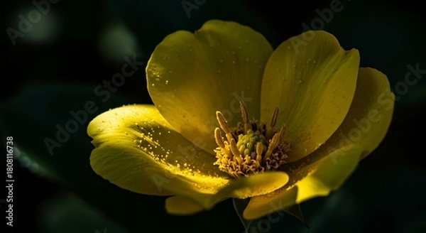 Obraz Close up of a vibrant yellow flower in sunlight against a dark background
