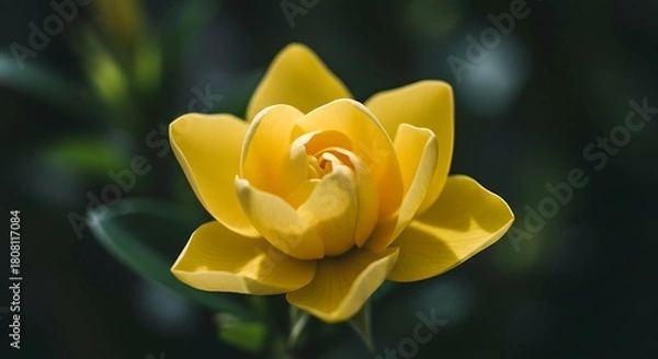 Obraz Close up of a vibrant yellow flower with delicate petals and green foliage