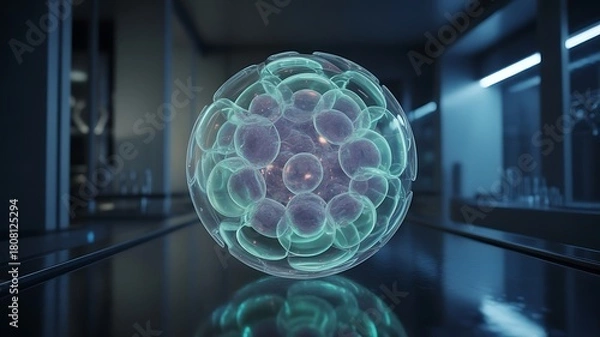 Fototapeta Microscopic view of a cluster of cells or embryo biology , , biology, science, research, development, growth,