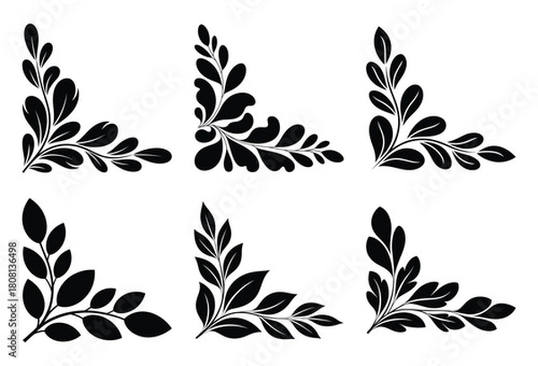 Fototapeta Stylized floral corner designs set with natural leaf motifs for elegant graphic decor