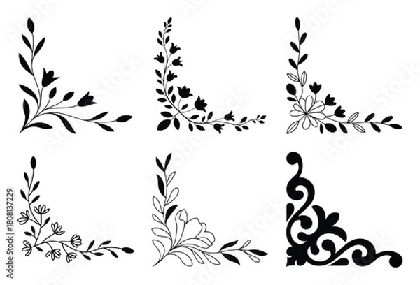Fototapeta Assorted decorative floral and ornamental corner elements for elegant design frames