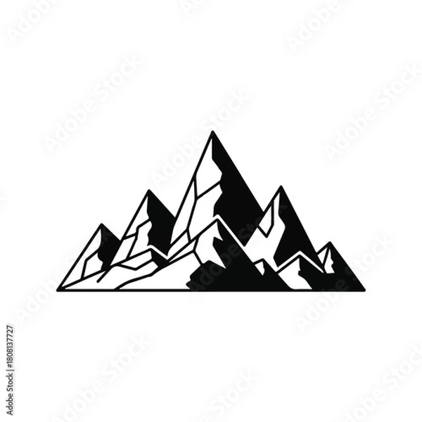 Obraz Monochrome illustration of a jagged mountain range, a simple vector icon representing nature, adventure, and the outdoors