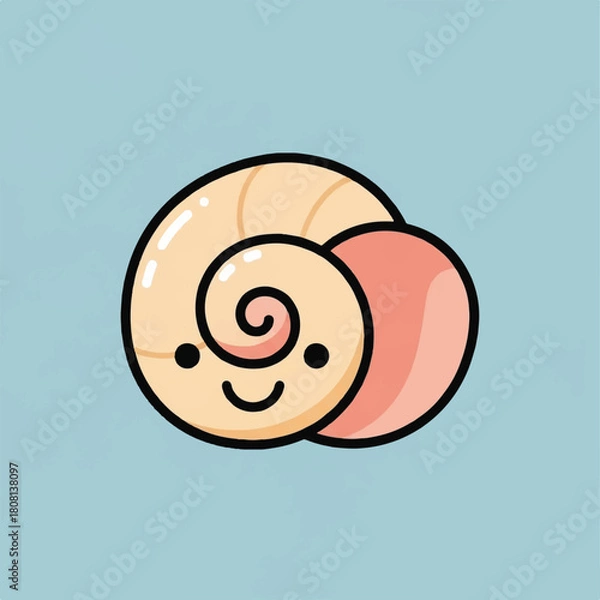 Fototapeta Cute and playful spiral shell cartoon illustration with a happy face, a charming design element perfect for children's themes, evoking a sense of wonder and cheerful aquatic fun