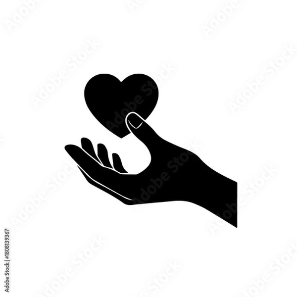Obraz Heart in Hand A Symbol of Love, Care, and Generosity, Expressed Through Simple Silhouette
