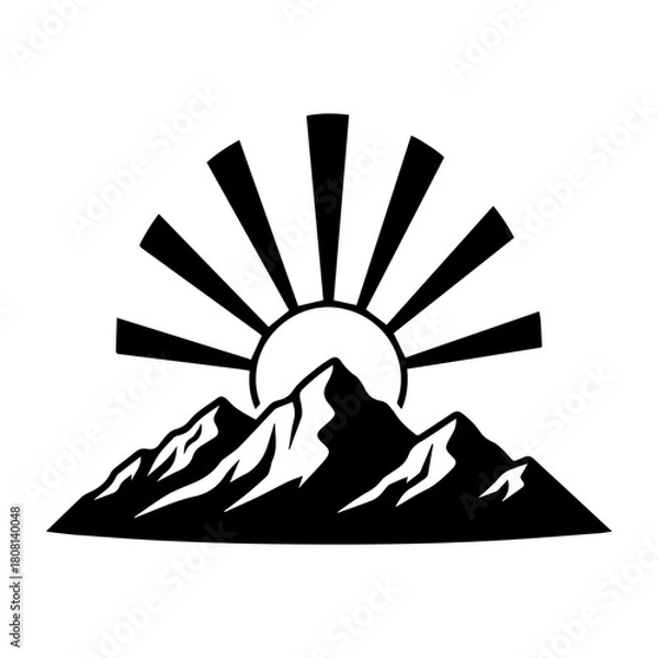 Fototapeta Mountain Sunrise Icon A Majestic Illustration of Peaks and Rays for Logos and Designs