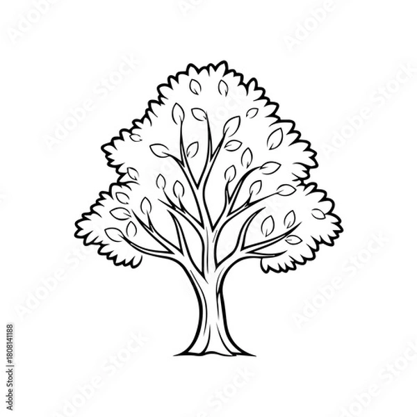 Fototapeta Detailed illustration of a tree featuring leaves and branches, perfect for various design projects and educational materials