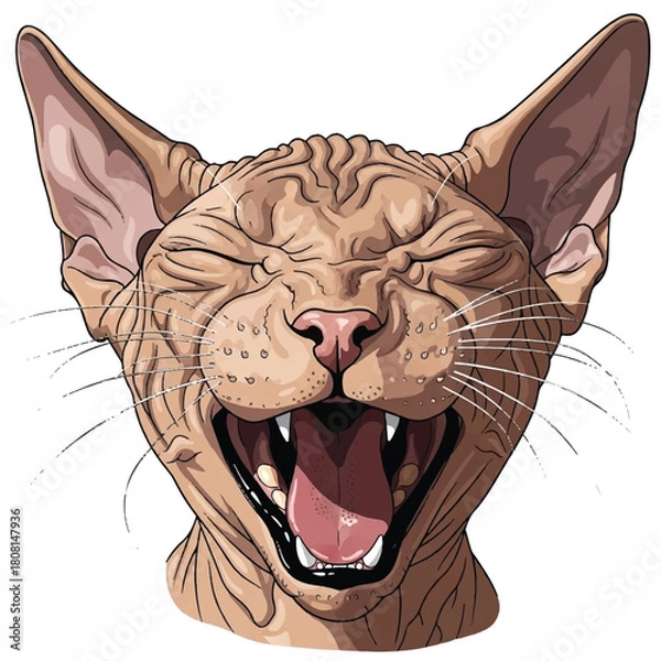 Fototapeta Sphynx Cat Illustration Hilarious Face, Open Mouth, and Expressive Eyes, Digital Art