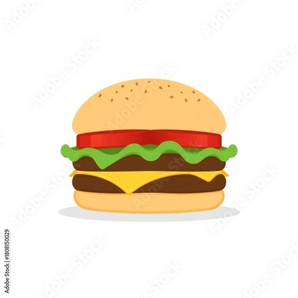 Fototapeta Classic double cheeseburger with lettuce and tomato on a bun