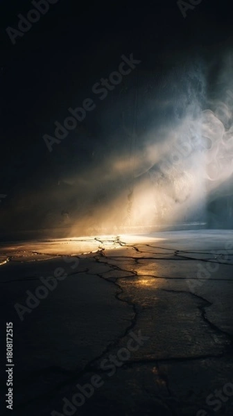 Obraz Dramatic light beam illuminates cracked ground with ethereal mist