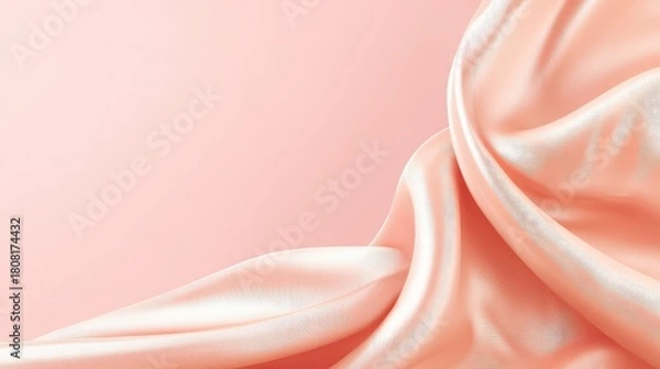 Fototapeta Smooth flowing peach colored textile drapes elegantly across a soft pink background.