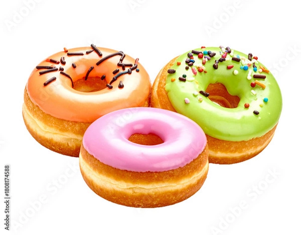 Fototapeta Various Frosted Donuts with various toppings