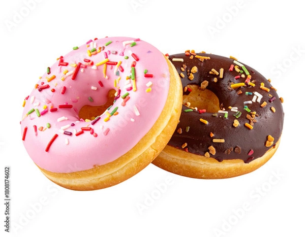 Fototapeta Various Frosted Donuts with various toppings