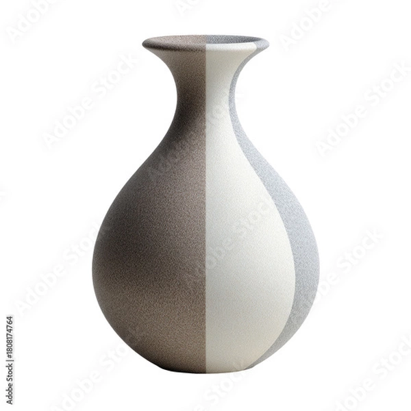 Obraz Minimalist vase, half brown, half white, against black