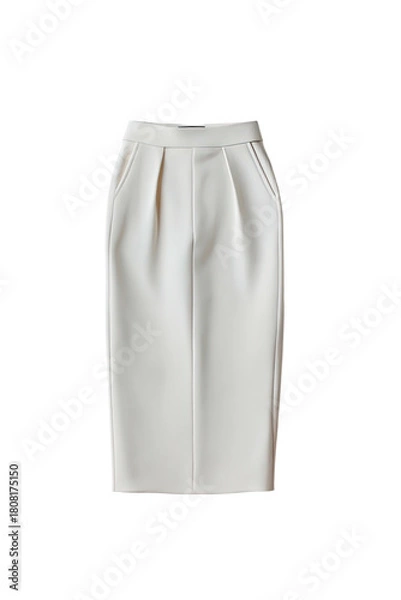 Obraz Creamy, fitted midi skirt with front pleats, on black back