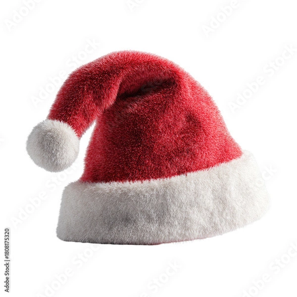 Obraz Fluffy red Santa hat with white trim on a black backdrop
