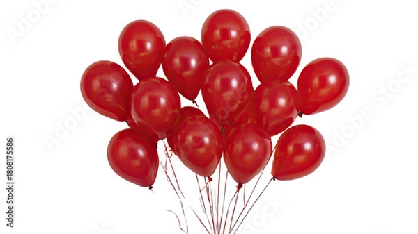 Obraz Group of shiny, inflated, red balloons on dark background