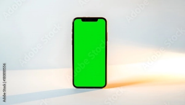 Fototapeta Gold Smartphone Green Screen Mockup, Front View with Subtle Window Shadow