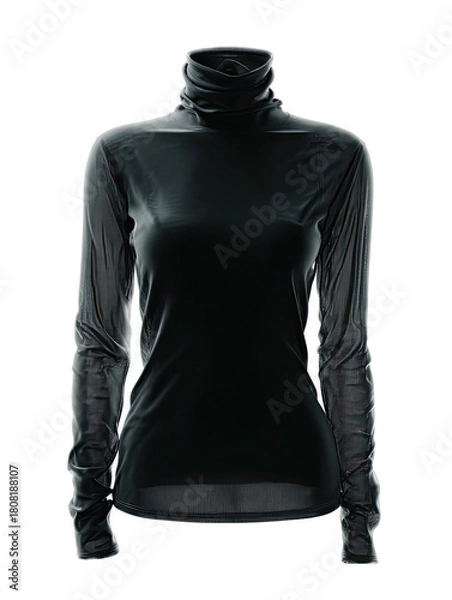 Obraz Dark, fitted turtleneck top, slightly sheer, on display