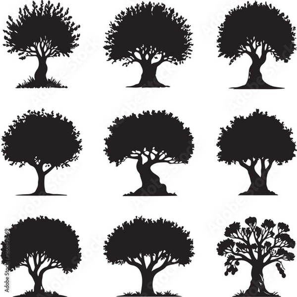 Obraz Set of diverse tree silhouettes, nature icons for environmental design