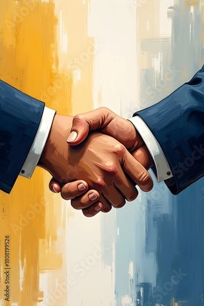 Obraz AI Generative. Global Partnership: Abstract Textured Handshake Symbolizing Business Agreement and Unity. 1
