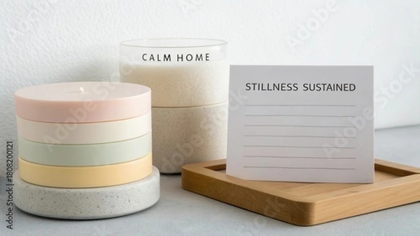 Fototapeta Serene Candle Arrangement with Minimalist Design and Inspirational Message for Cozy Home Decor and Mindfulness