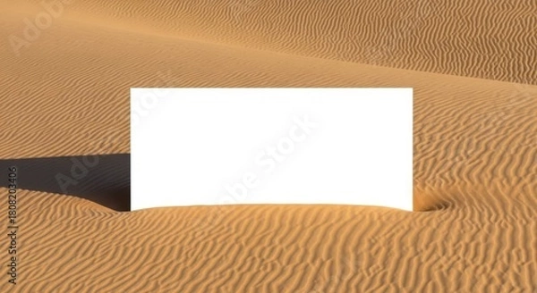 Fototapeta Blank white rectangle in a desert landscape sand dunes background perfect for adding text or graphics
