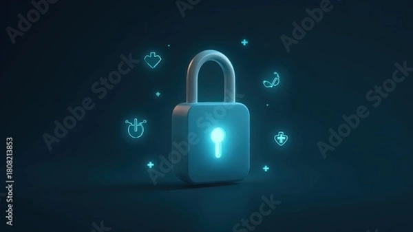 Obraz A minimalist design representing secure digital health records with a glowing padlock and medical symbols