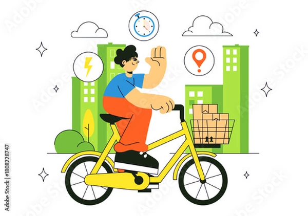 Obraz Eco Friendly Shipping Service Illustration Featuring Sustainable Logistics, Green Transport, Urban Delivery, Zero Emission Vehicle In a Background
