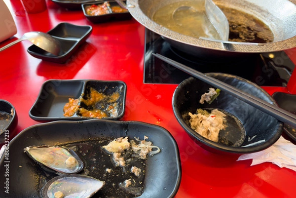 Obraz  leftover food after party, dirty food