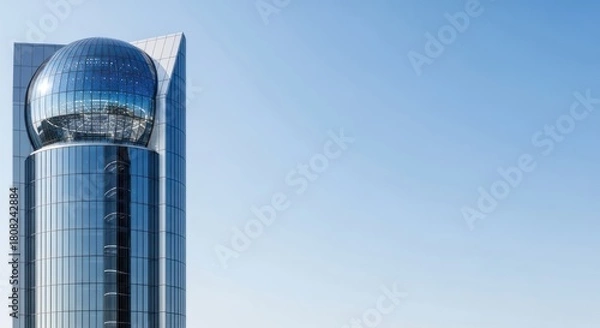 Obraz Spectacular glass skyscraper featuring a prominent spherical architectural element