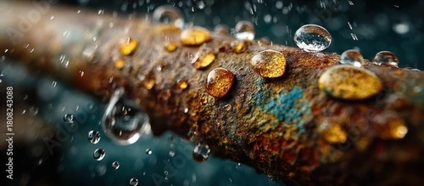 Obraz Rusty pipe with water droplets