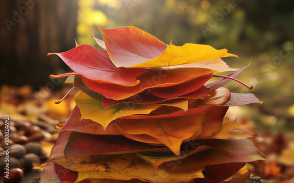 Fototapeta Capture the essence of autumn with vibrant leaves in a stunning display of seasonal color, perfect for adding warmth to your design projects