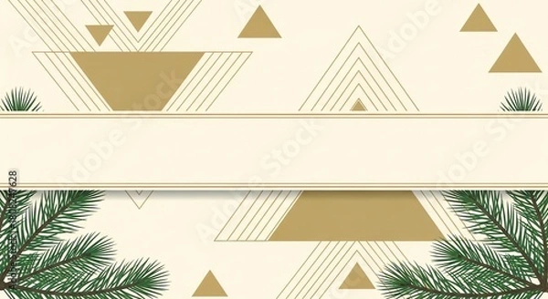 Fototapeta Elegant Festive Background with Geometric Triangles and Fir Branches.