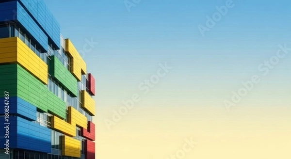 Obraz Striking facade architecture, vibrant colors, modern design in urban environment