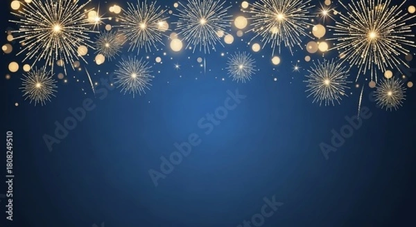 Fototapeta Festive celebration background with sparkling golden fireworks display.